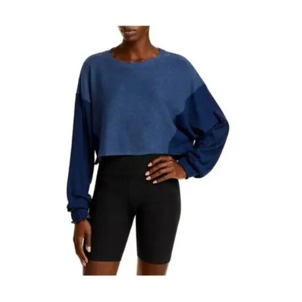 Free People FP Movement‎ Surfside Sweat Navy Blue Crop Sweatshirt Top Size Small